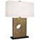 Goliath Antiqued Modern Brass Table Lamp with Pearl Shade