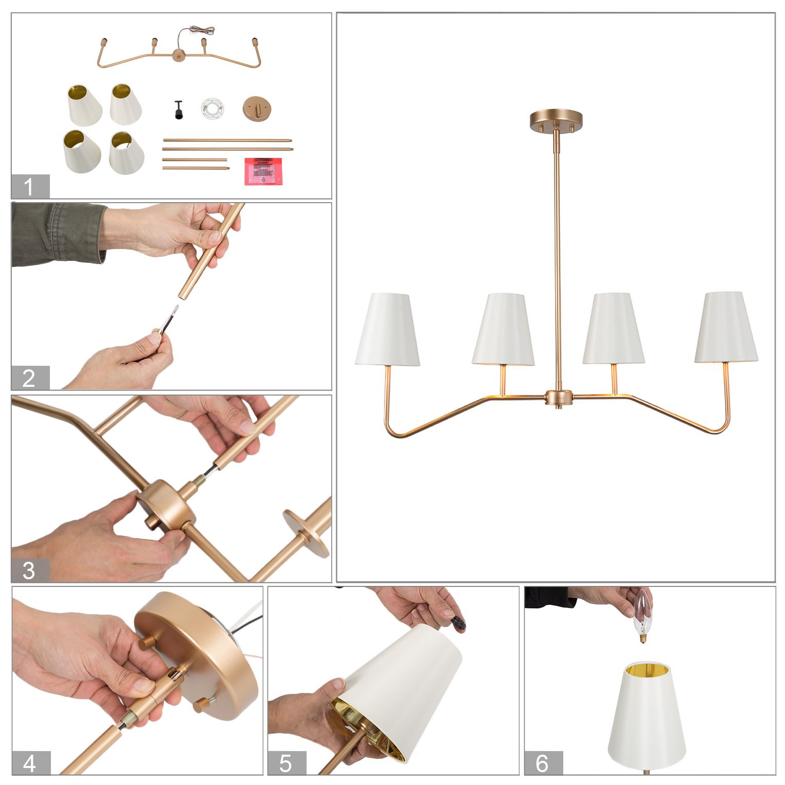 Gollin 4-Light 35" Wide Island Chandelier Lights with Fabric Shade