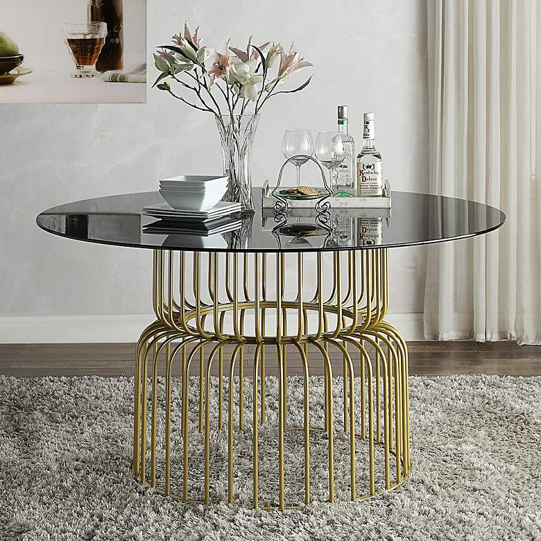 Image 1 Gonnagal 54" Wide Gold and Black Round Dining Table