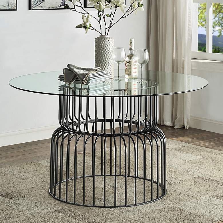 Image 1 Gonnagal 54 inch Wide Gunmetal and Clear Round Dining Table