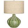 Gordy Green Modern Ribbed Ceramic Table Lamp With USB and Dimmer