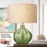 Gordy Green Modern Ribbed Ceramic Table Lamp With USB and Dimmer