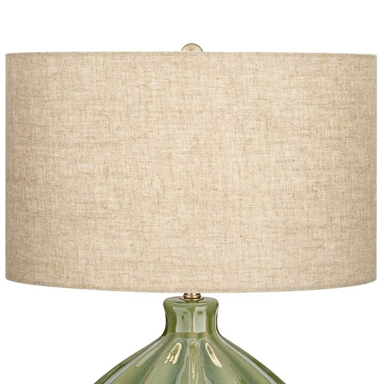 Image 4 Gordy Green Modern Ribbed Ceramic Table Lamp With USB and Dimmer more views