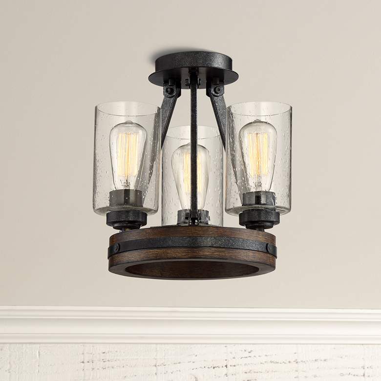 Gorham 12&quot; Wide Wood and Metal 3-Light Ceiling Light