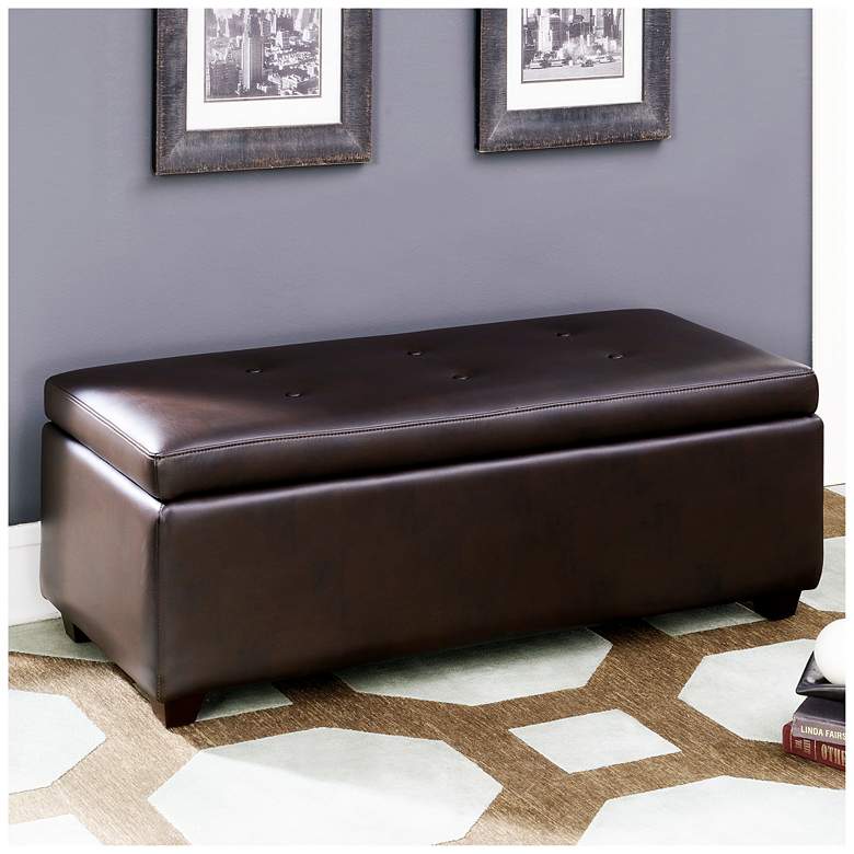 Image 1 Gorham Brown Leather-Infused Fabric Tufted Storage Ottoman