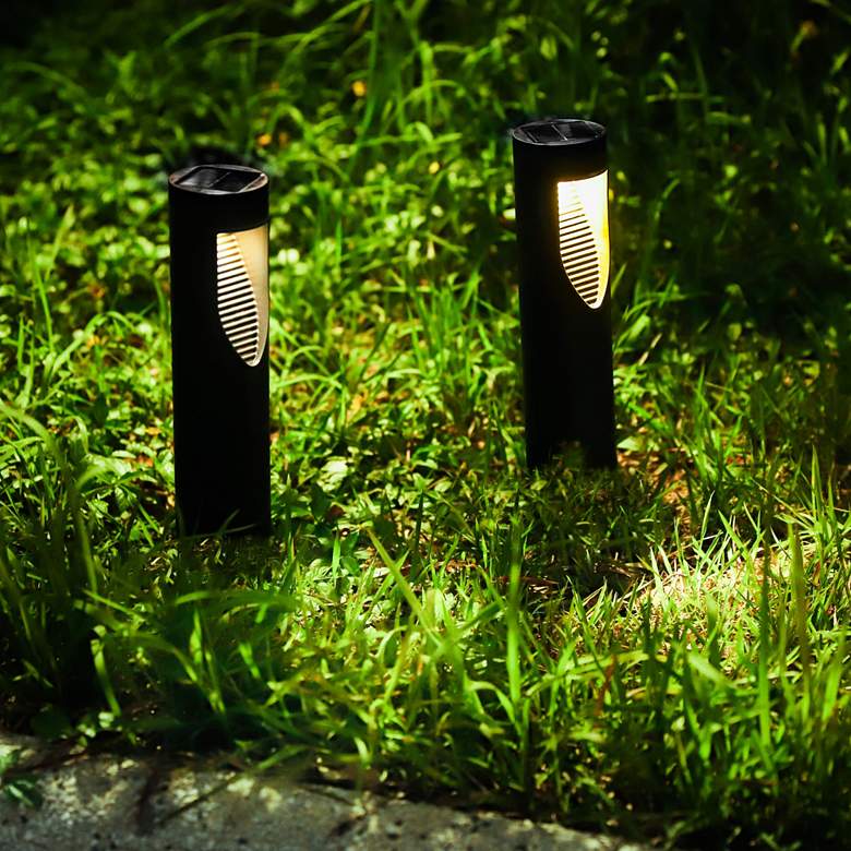 Image 1 Goshi 12 1/4 inchH Black LED Solar Bollard Path Lights Set of 2