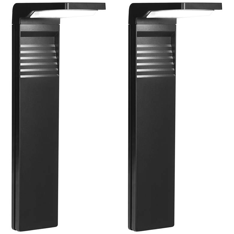 Image 3 Goshi 16 1/2 inchH Black LED Solar L-Shaped Path Lights Set of 2