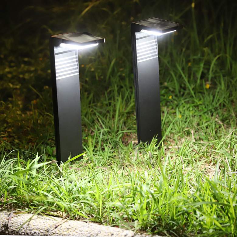 Image 2 Goshi 16 1/2 inchH Black LED Solar L-Shaped Path Lights Set of 2