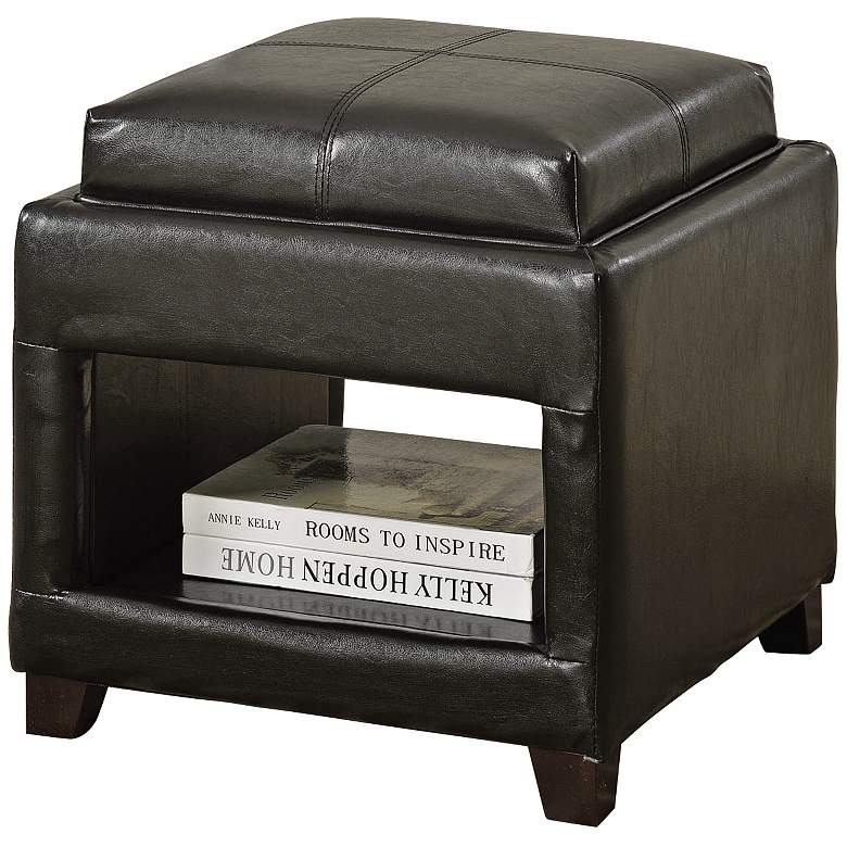 Image 1 Gosse Dark Brown Faux Leather Ottoman with Tray