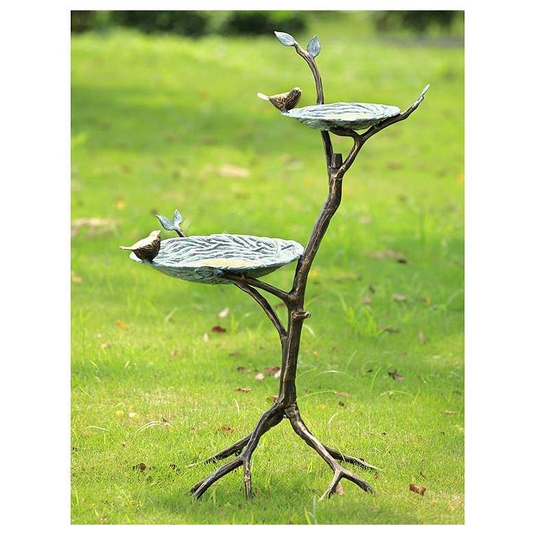 Image 1 Gossiping Birds 34" High Aluminum Outdoor Birdfeeder
