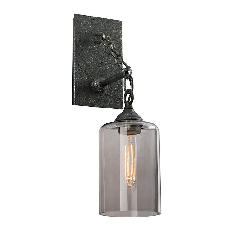 Image 1 Gotham 19"H Smoke Glass Vintage Wrought Iron Wall Sconce