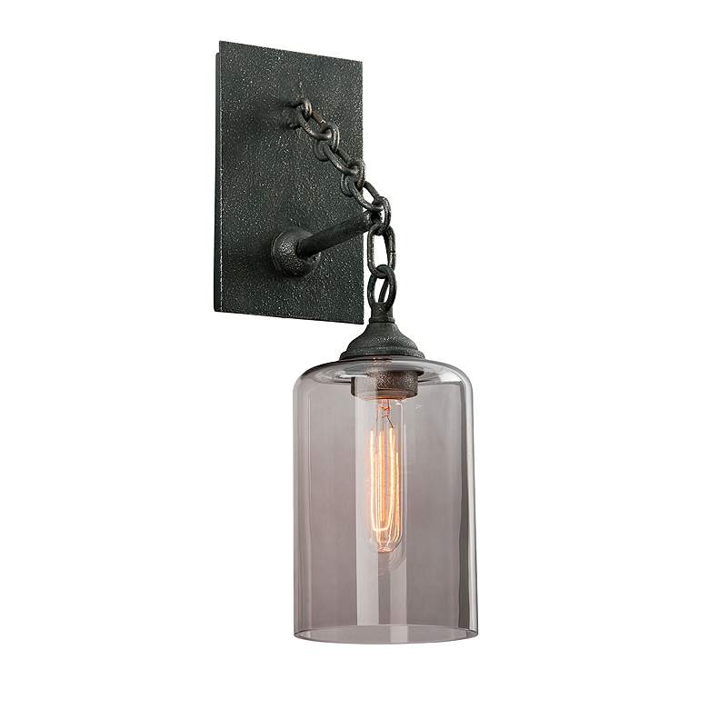 Image 2 Gotham 19"H Smoke Glass Vintage Wrought Iron Wall Sconce more views
