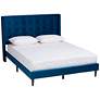 Gothard Navy Blue Velvet Fabric Tufted Queen Platform Bed