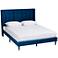 Gothard Navy Blue Velvet Fabric Tufted Platform Bed