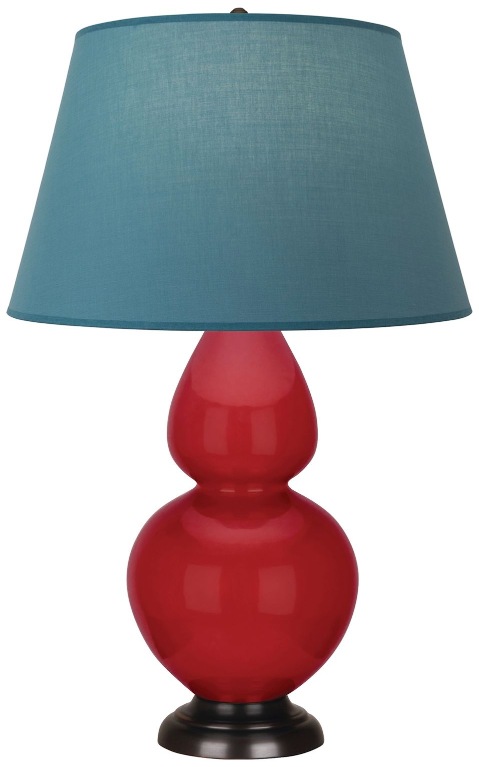 Gourd 31"H Ruby Red &amp; Bronze Lamp w/Bright Blue &amp; Gray Made to