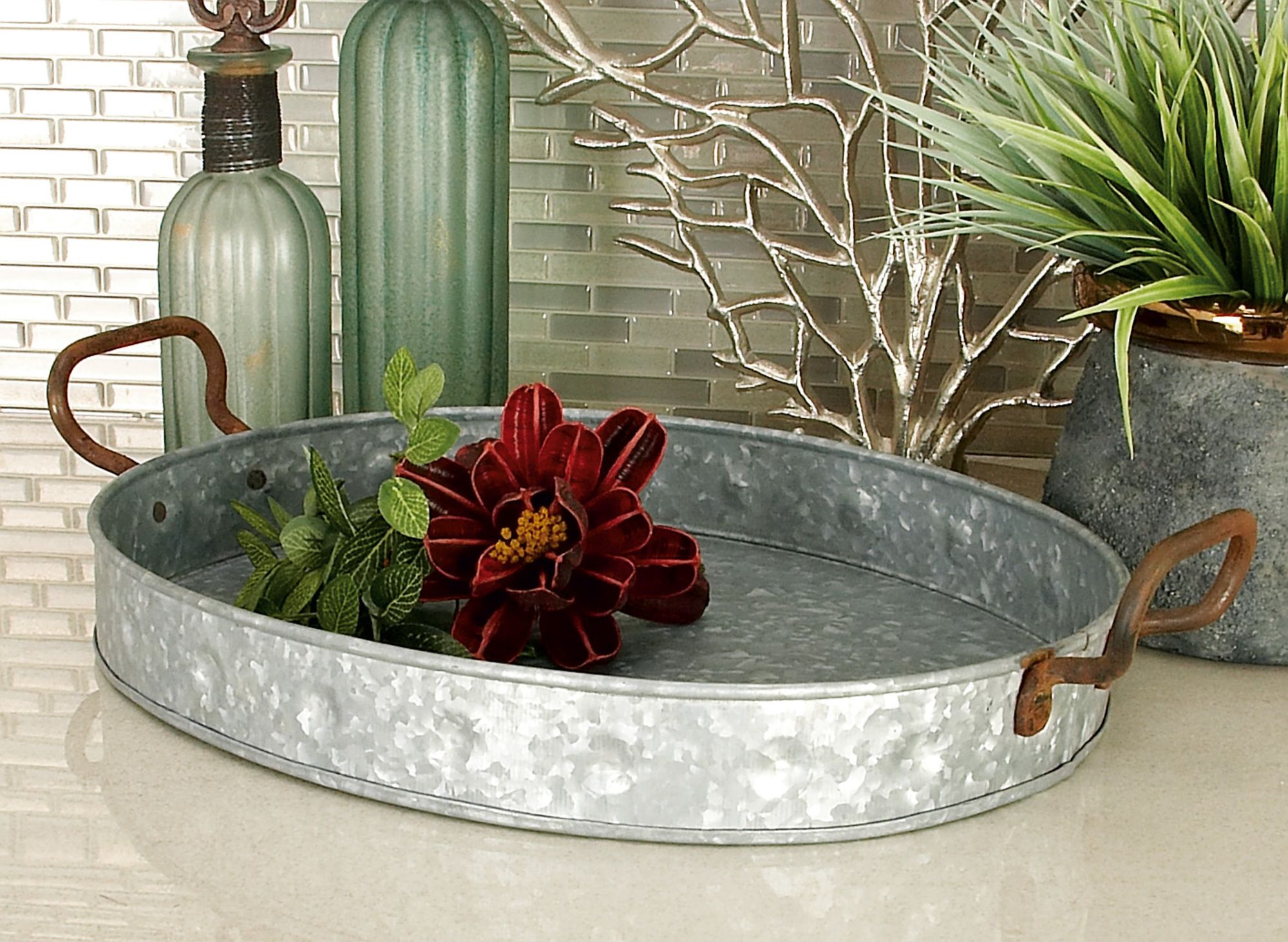 Image 5 Gouvia Galvanized Gray Metal Trays with Handle Set of 3 more views