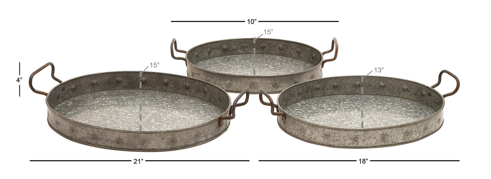 Image 6 Gouvia Galvanized Gray Metal Trays with Handle Set of 3 more views