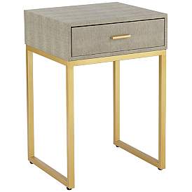 Image1 of Govea 14" Wide Gray Faux Shagreen and Gold 1-Drawer Side Table