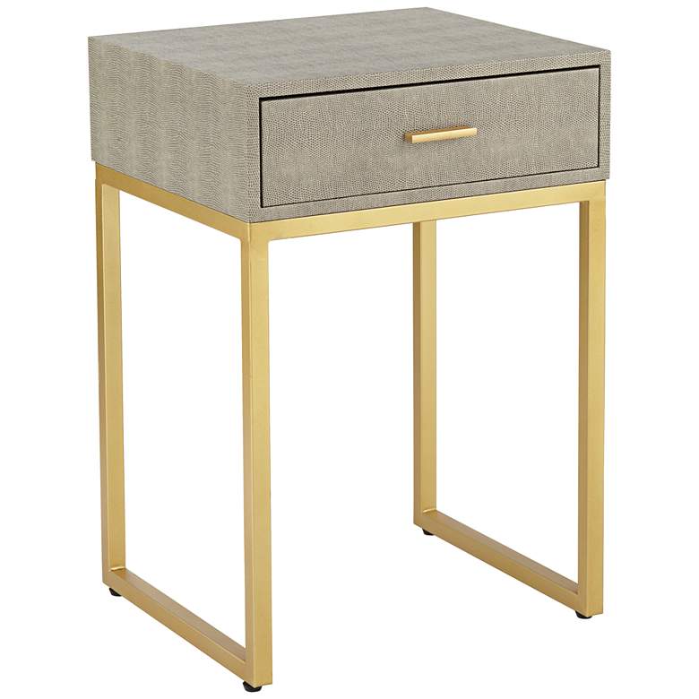 Image 1 Govea 14 inch Wide Gray Faux Shagreen and Gold 1-Drawer Side Table