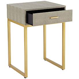 Image5 of Govea 14" Wide Gray Faux Shagreen and Gold 1-Drawer Side Table more views