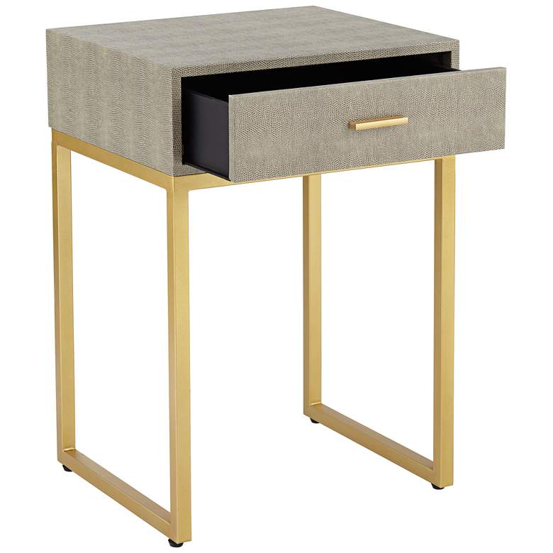 Image 5 Govea 14 inch Wide Gray Faux Shagreen and Gold 1-Drawer Side Table more views