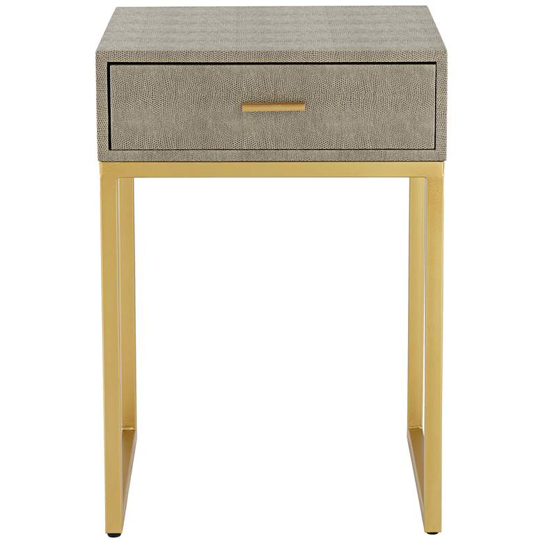 Image 6 Govea 14 inch Wide Gray Faux Shagreen and Gold 1-Drawer Side Table more views