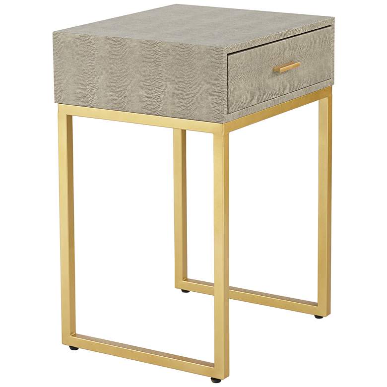 Image 7 Govea 14 inch Wide Gray Faux Shagreen and Gold 1-Drawer Side Table more views