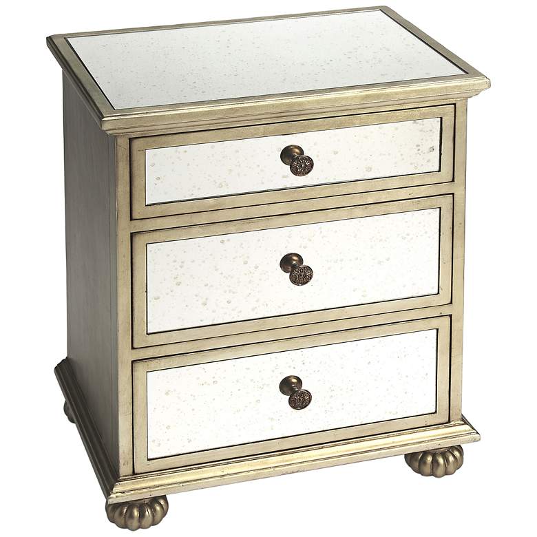 Image 1 Grable 24 inch Mirrored and Silver Wood 3-Drawer Accent Table