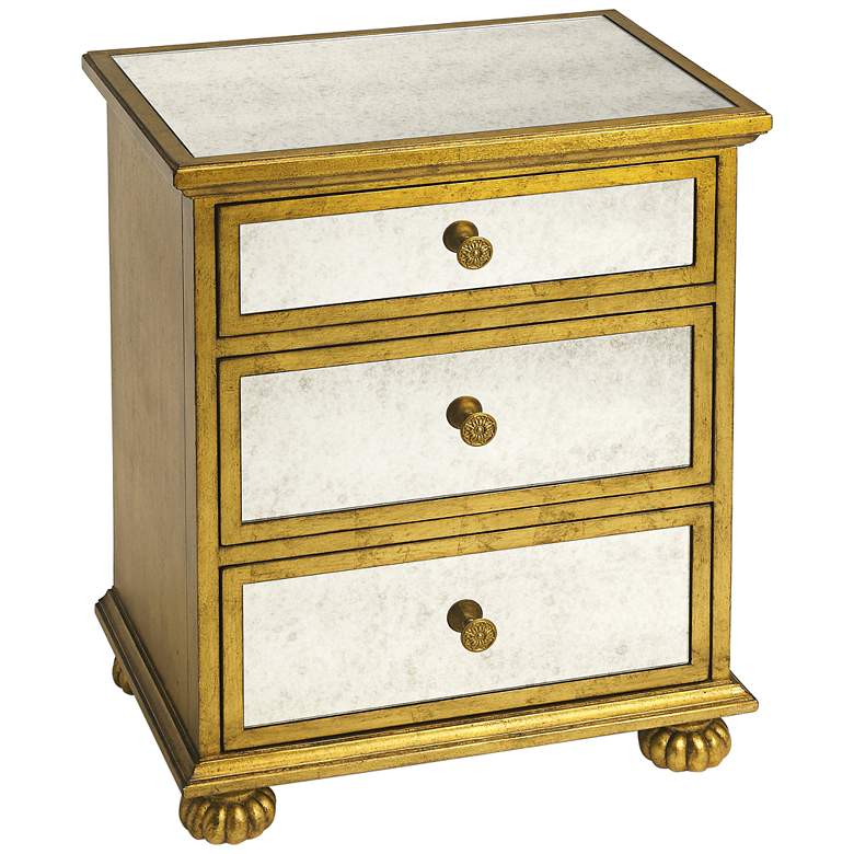 Image 1 Grable 24 inch Wide Mirrored and Gold 3-Drawer Accent Table