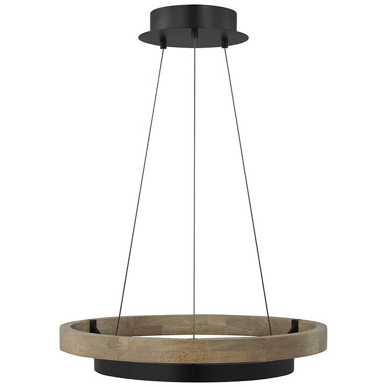 Image 2 Grace 24" Wide Matte Black and Weathered Oak LED Chandelier