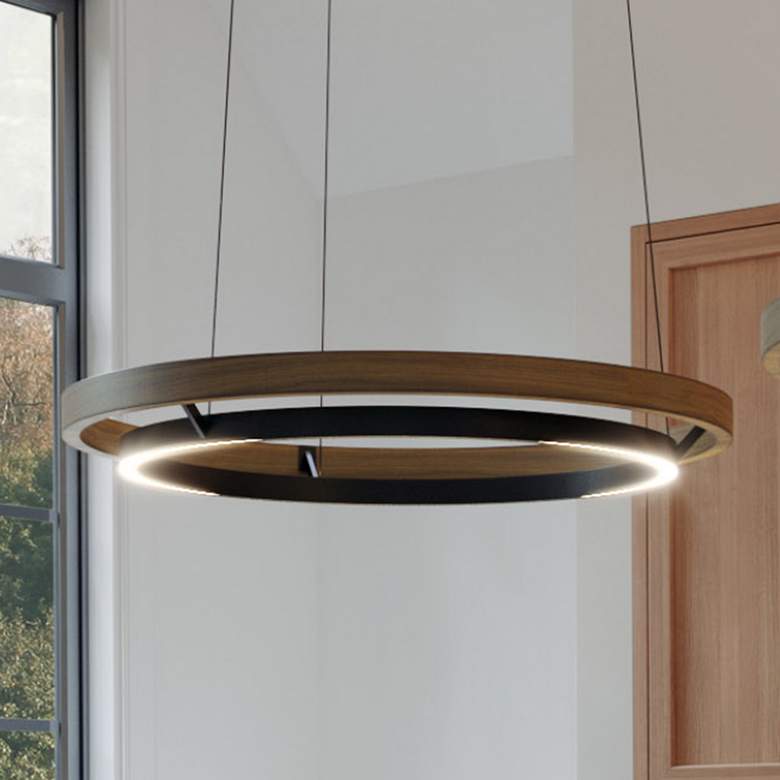 Image 1 Grace 24" Wide Matte Black and Weathered Oak LED Chandelier