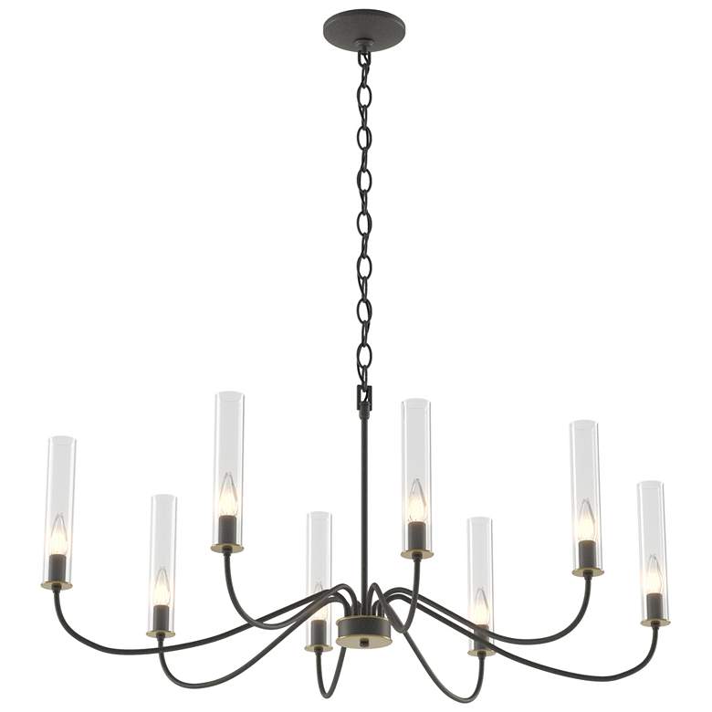 Image 1 Grace 36 inchW Brass Accented 8 Arm Natural Iron Chandelier With Clear Gla