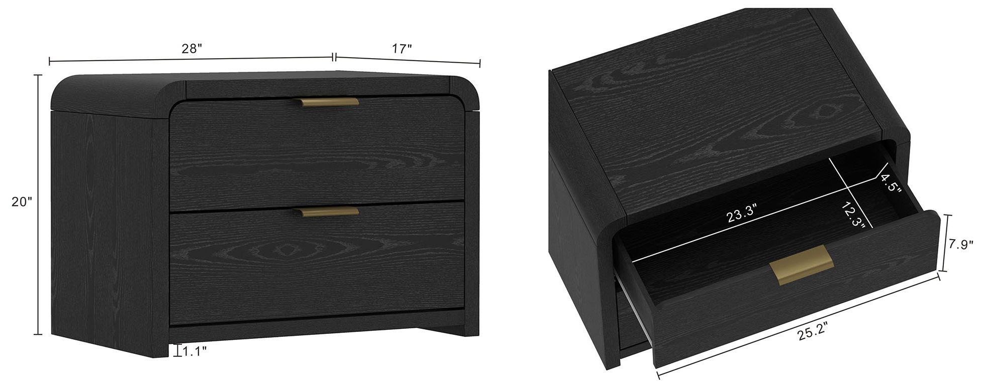 Image 5 Grace Modern 3-Piece Dresser and Nightstand in Black and Gold more views