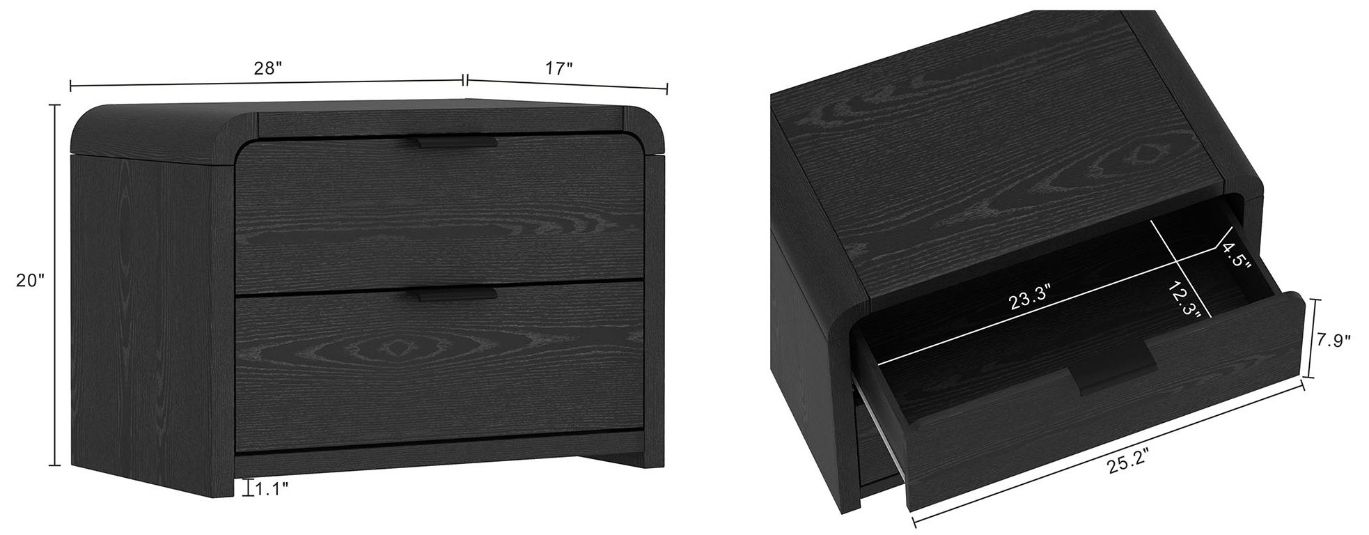 Image 5 Grace Modern 3-Piece Dresser and Nightstand in Black more views