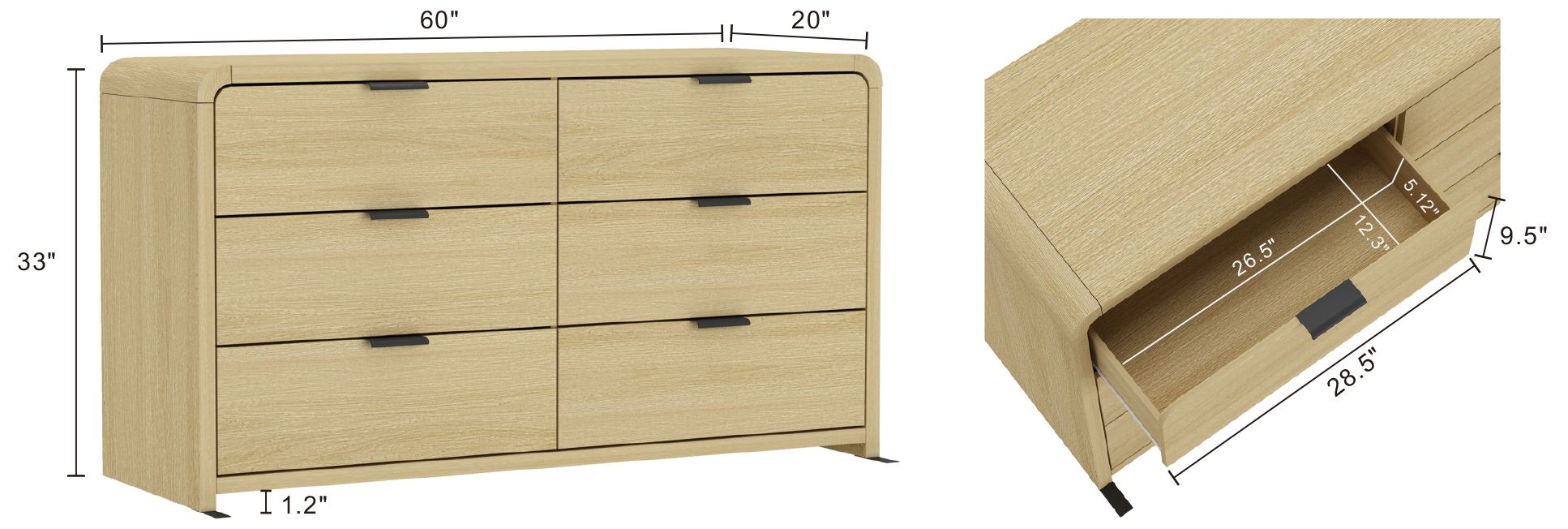 Image 5 Grace Modern 3-Piece Dresser and Nightstand in Natural Oak and Black more views