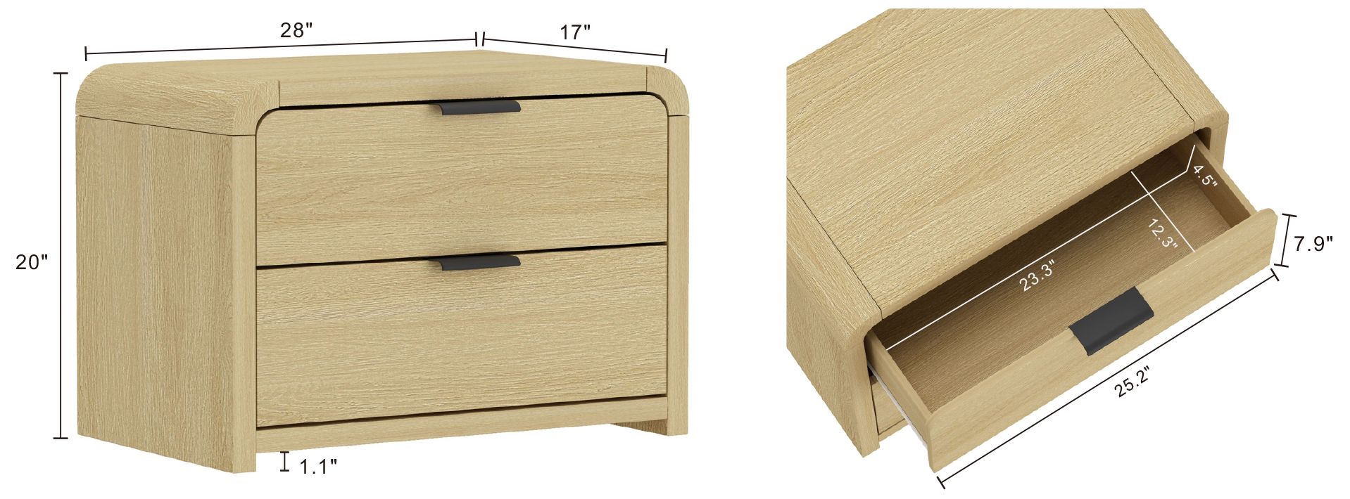 Image 6 Grace Modern 3-Piece Dresser and Nightstand in Natural Oak and Black more views