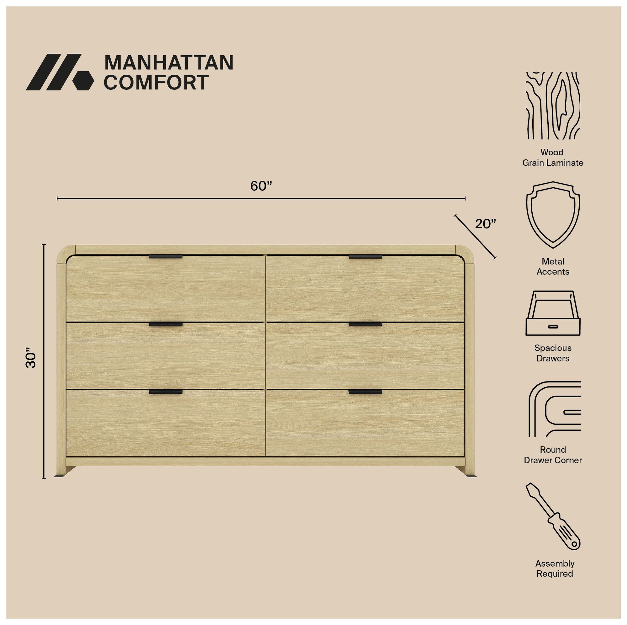 Image 7 Grace Modern 3-Piece Dresser and Nightstand in Natural Oak and Black more views