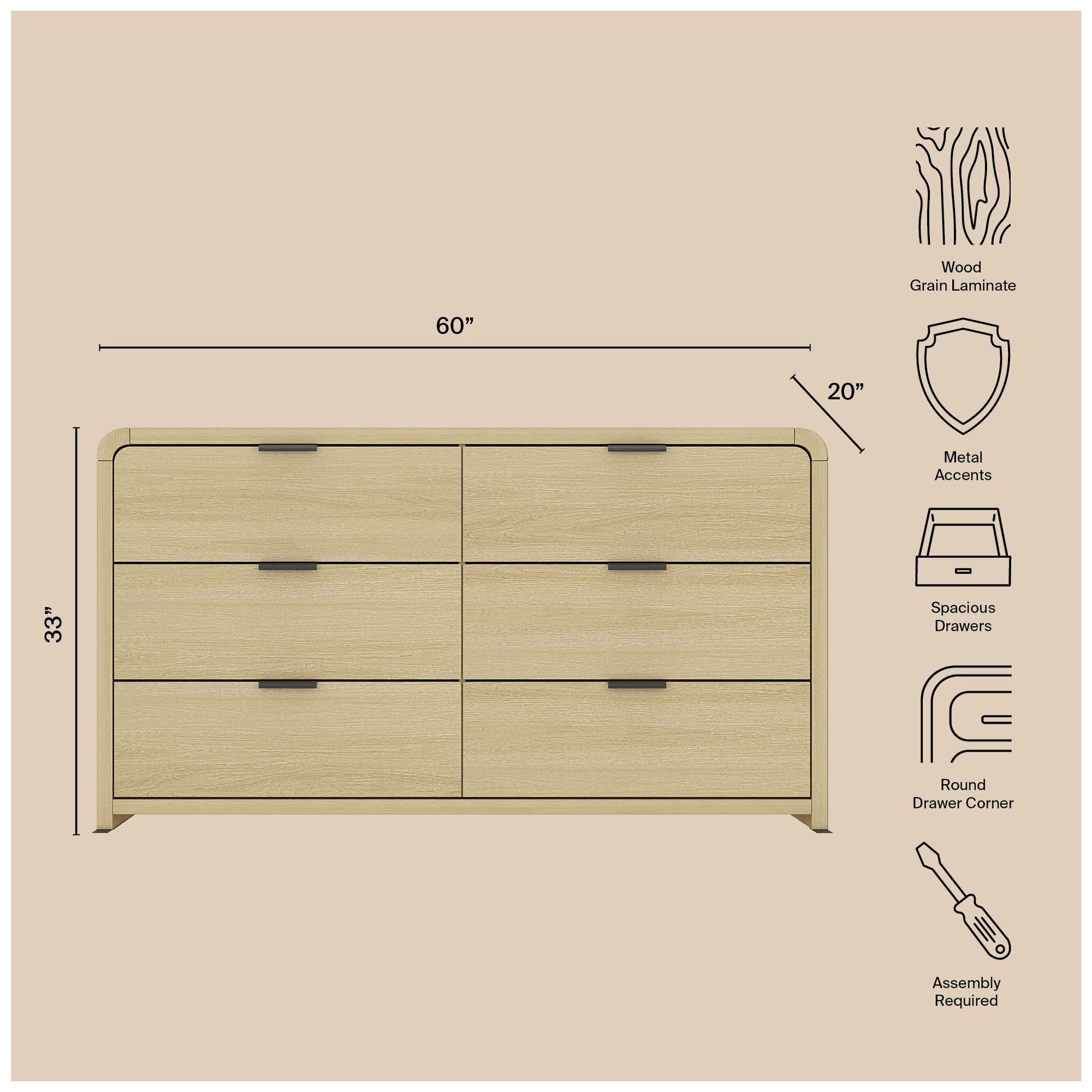 Grace Modern 3-Piece Dresser and Nightstand in Natural Oak and Black