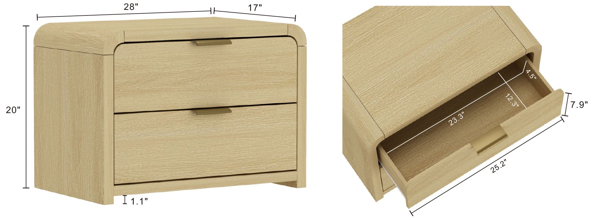 Image 6 Grace Modern 3-Piece Dresser and Nightstand in Natural Oak and Gold more views