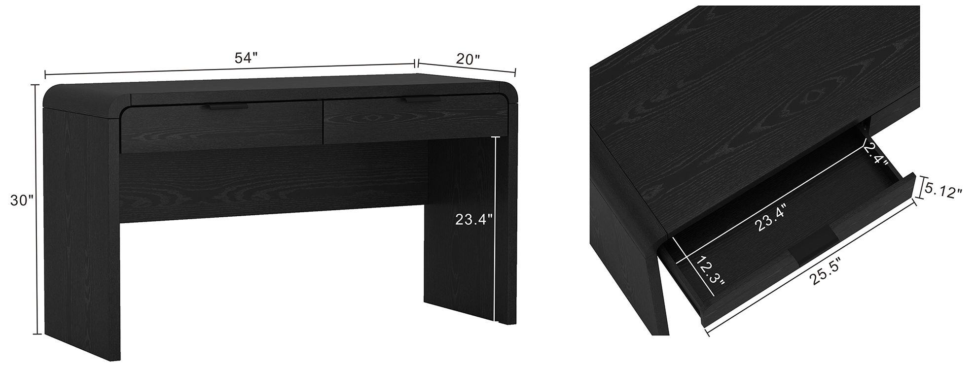 Image 4 Grace Modern 54" Office Desk in Black (2-Drawer) more views