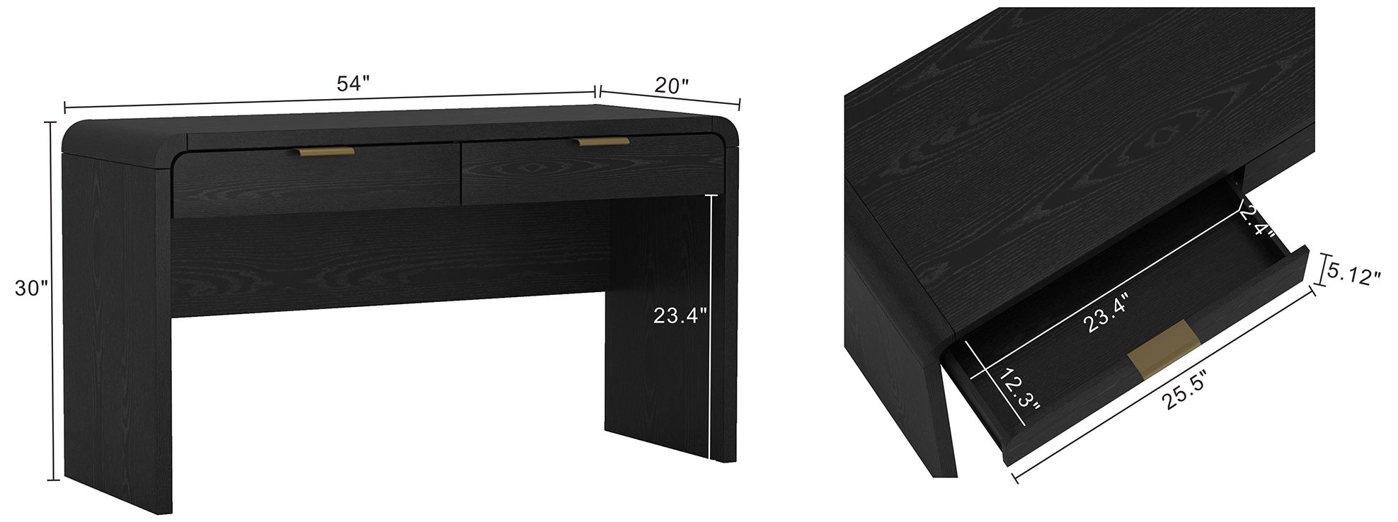 Image 4 Grace Modern 54" Office Desk in Black and Gold (2-Drawer) more views