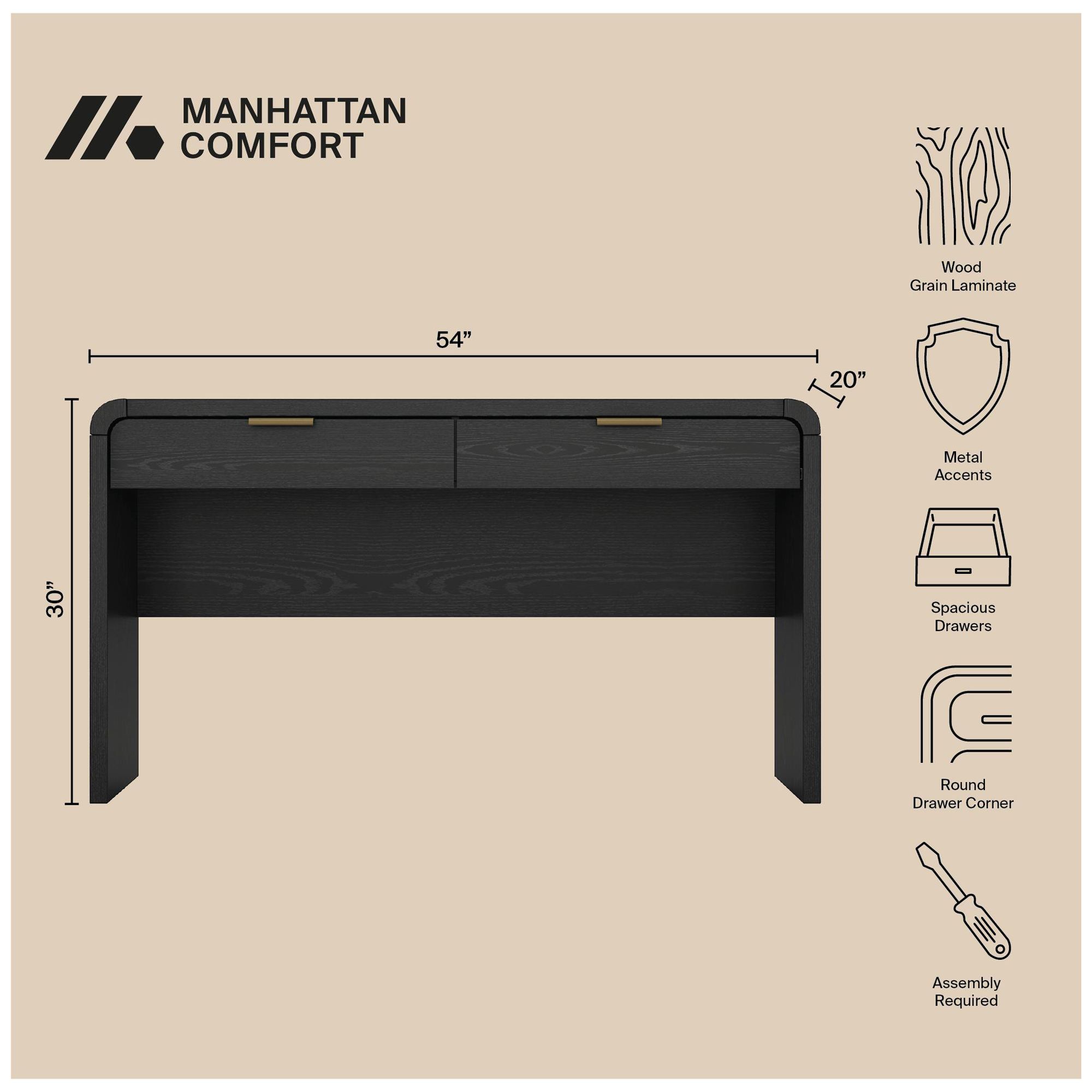 Image 5 Grace Modern 54" Office Desk in Black and Gold (2-Drawer) more views