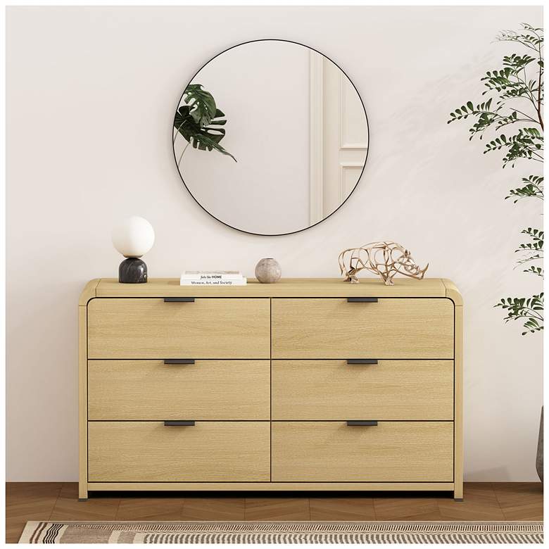 Image 1 Grace Modern 60 Double Dresser with 6 Drawers in Natural Oak and Black