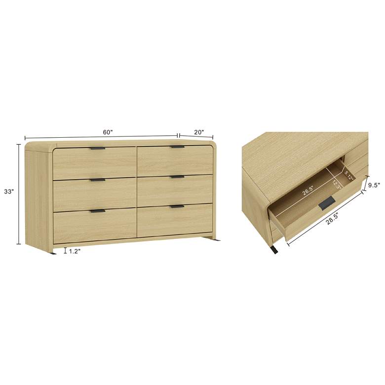 Image 3 Grace Modern 60 Double Dresser with 6 Drawers in Natural Oak and Black more views