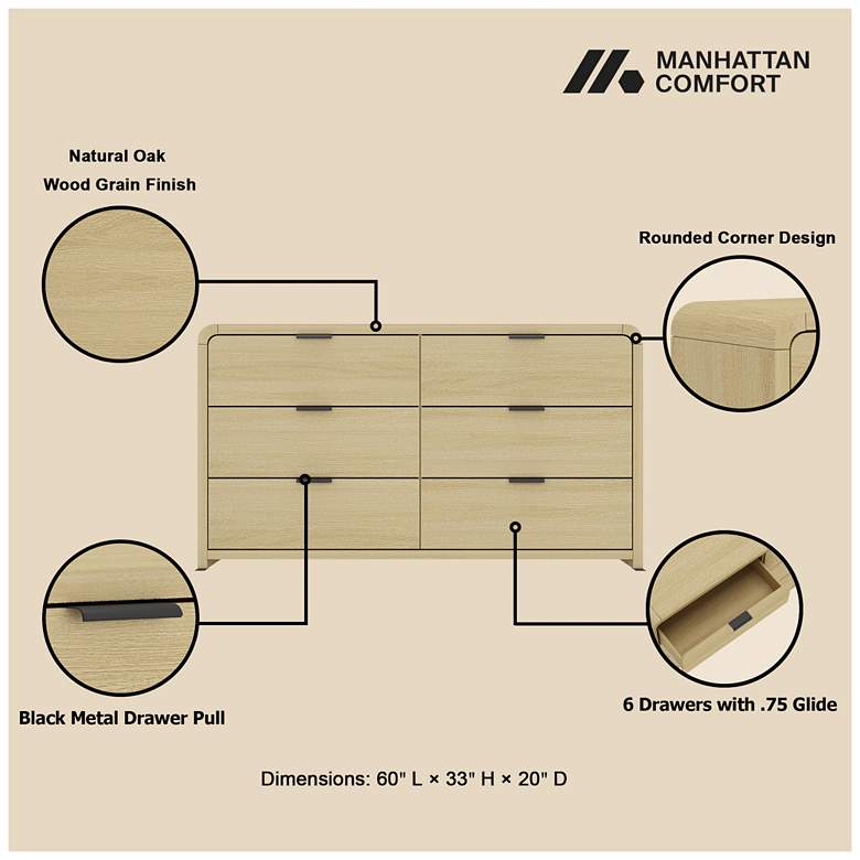 Image 4 Grace Modern 60 Double Dresser with 6 Drawers in Natural Oak and Black more views