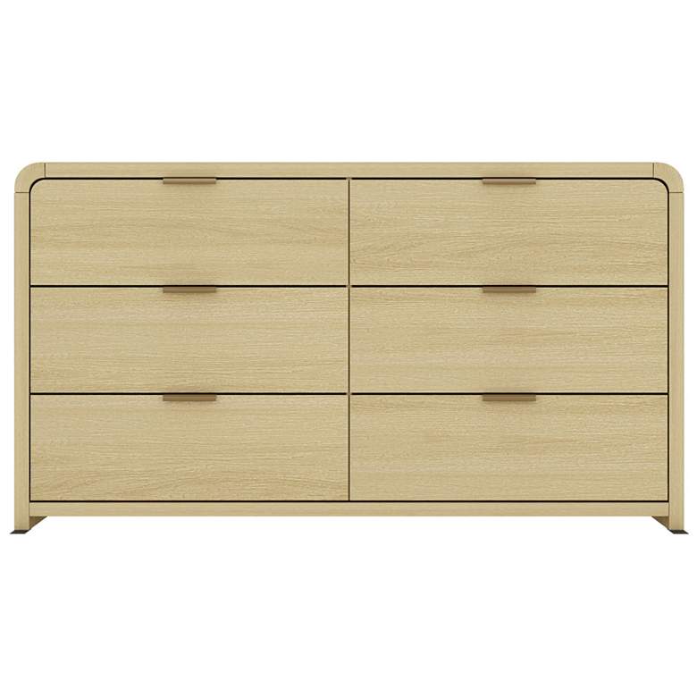 Image 2 Grace Modern 60 Double Dresser with 6 Drawers in Natural Oak and Gold