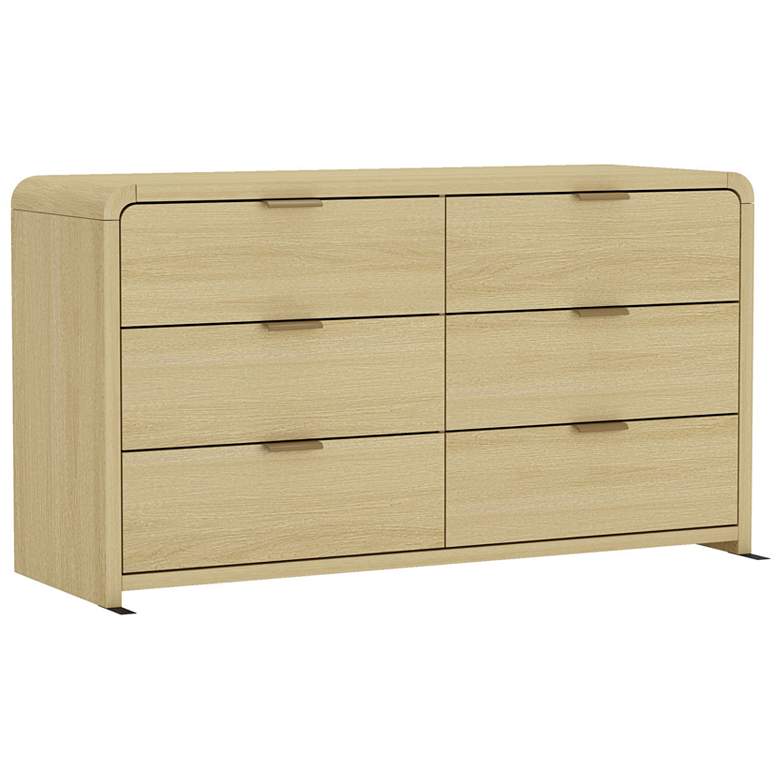 Image 6 Grace Modern 60 Double Dresser with 6 Drawers in Natural Oak and Gold more views