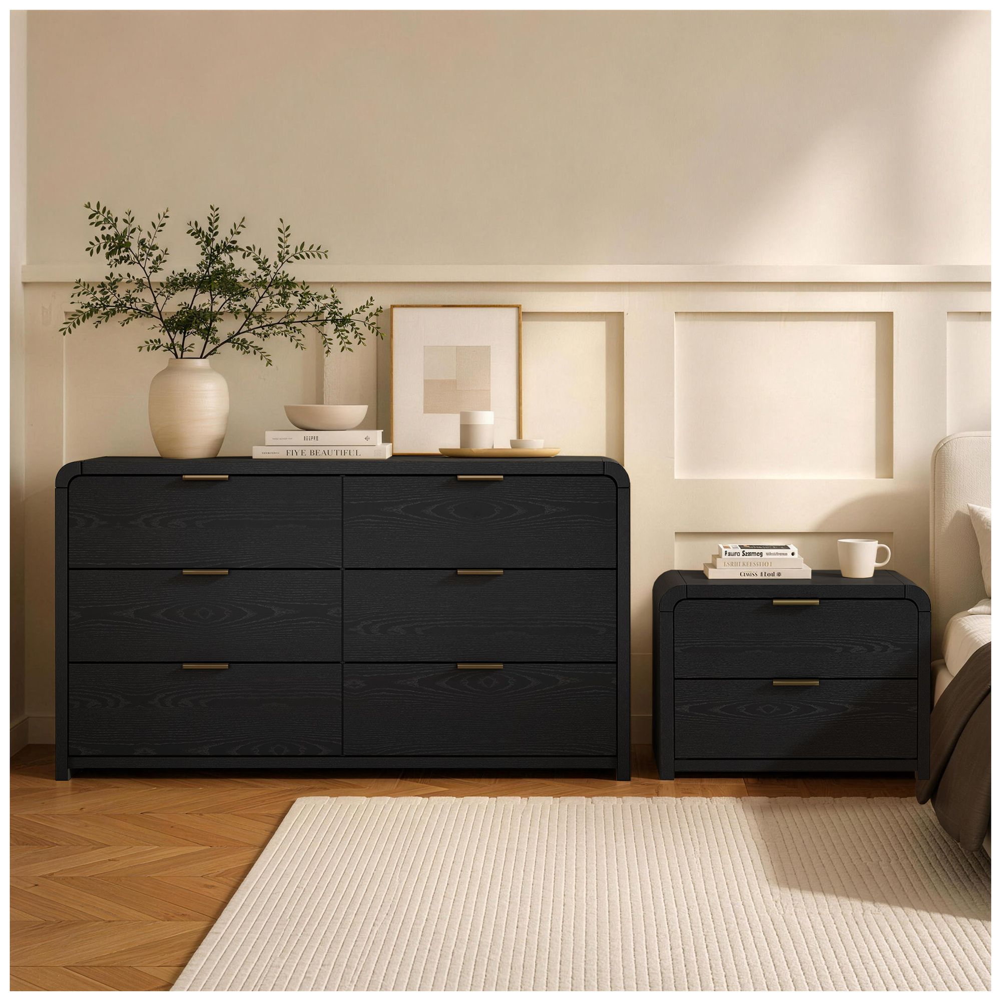 Image 3 Grace Modern 60" Dresser in Black (6-Drawer) more views