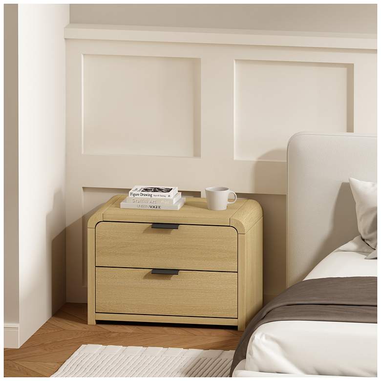 Image 1 Grace Modern Nightstand with 2 Drawers in Natural Oak and Black