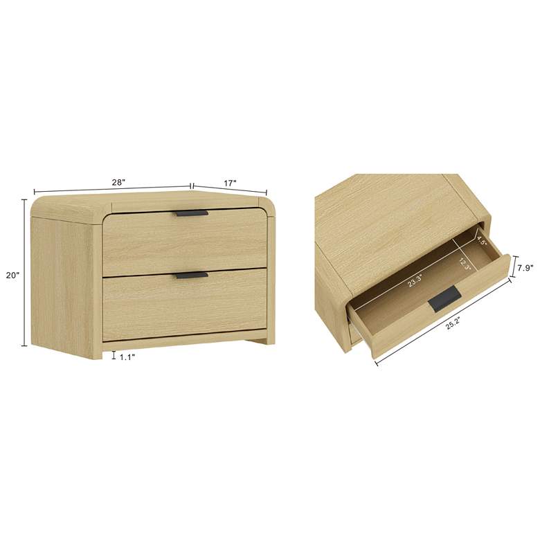 Image 3 Grace Modern Nightstand with 2 Drawers in Natural Oak and Black more views